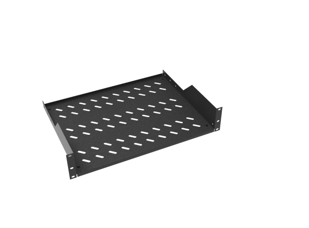 Hylle 19" frontmontert 35 cm dybde, 2U Sort, maks 30 kg 