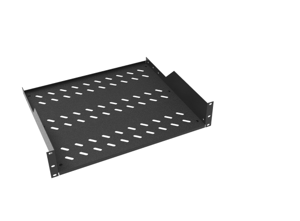Hylle 19" frontmontert 35 cm dybde, 2U Sort, maks 30 kg 