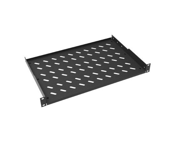 Hylle 19" frontmontert 30 cm dybde, 1U Sort, maks 30 kg 