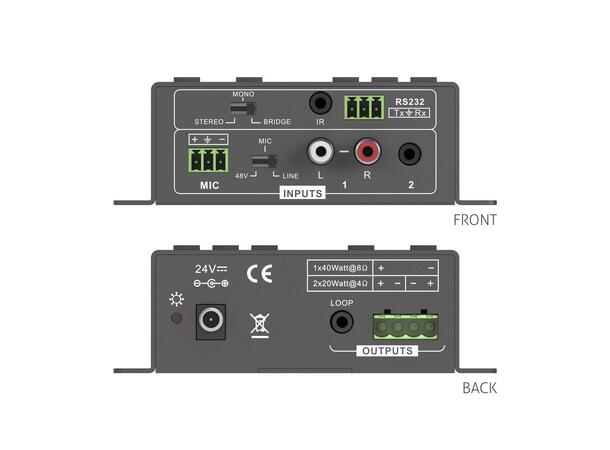 Pure Link 2x 20W 4/8O Lydforsterker Signalhåndtering, små/mellomstore rom 